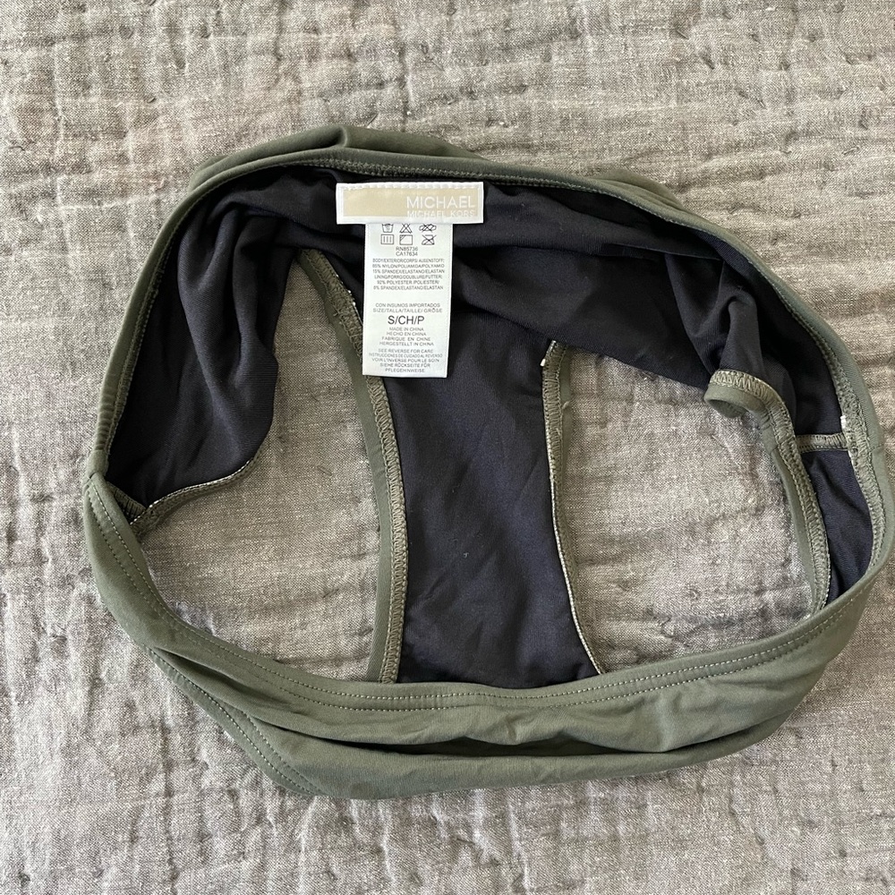 Michael Kors bandeau style bikini olive green small bottom medium top - Picture 6 of 7